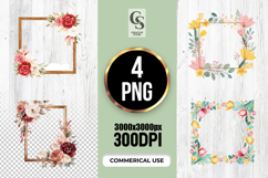 Watercolor Floral Wooden Frame Clipart Sublimation PNG Product Image 1