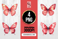 Watercolor Red Butterfly Clipart Sublimation PNG Product Image 1