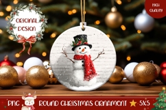 Snowman Round Ornament PNG, Winter Ornament Sublimation Product Image 1