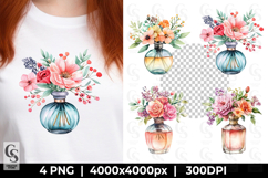 Perfume Bottle Flower Bouquet Clipart Sublimation PNG Product Image 1