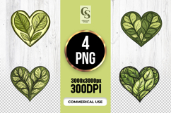 Green Leaf Heart Hand Drawn Clipart Sublimation PNG Product Image 1