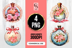 Vintage Floral Perfume Bottle Clipart Sublimation PNG Product Image 1