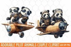 Adorable Pilot Animals Couple Clipart, Watercolor Animals Product Image 1