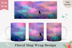 Sunset Mug Wrap, Black Cat Mug Design, Neon Sky Mug Template Product Image 1