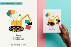 Kids Car Excavator | Happy Birthday Card | EPS SVG PNG JPG Product Image 1