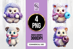 Cute Hedgehog Scarf Winter Clipart Sublimation PNG Product Image 1