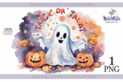 Trick or Treat, Halloween Lettering PNG, Ghost and Pumpkin Product Image 1