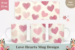 Pink Love Hearts Mug Template, Watercolor Love Mug PNG Product Image 1