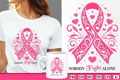 Pink Breast Cancer Ribbon with floral and Heart SVG Designs Product Image 1
