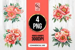 Coral Peony Floral Clipart PNG Product Image 1