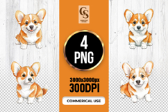 Cute Corgi Puppy Watercolor Clipart Sublimation PNG Product Image 1