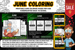 Printable June Coloring Pages for Kids worksheets activities Product Image 1