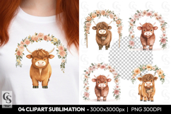 Floral Arch Highland Cow Clipart Sublimation PNG Product Image 1