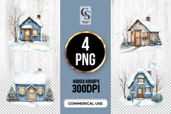 Snow Cabin House Clipart Sublimation PNG Product Image 1