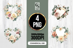 Neutral Floral Heart Wreath Clipart Sublimation PNG Product Image 1