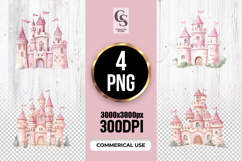 Pink Watercolor Fantasy Castle Clipart Sublimation PNG Product Image 1