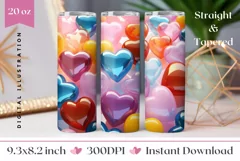 Colorful Glass Hearts Tumbler Wrap, Valentine's Day Tumbler Product Image 1