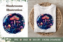 Cartoon Mushrooms Illustration PNG, Neon Night Forest PNG Product Image 1