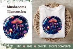 Cartoon Mushrooms Illustration PNG, Neon Night Forest PNG Product Image 1