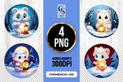 Cute Winter Bear With Lantern Clipart Sublimation PNG Product Image 1