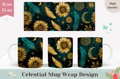 Night Sky Mug Wrap, Sunflowers Mug Template, Moon Mug Product Image 1