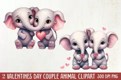 Couple Animal Valentines Day Clipart, Watercolor Couple Product Image 1