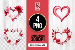 Red Watercolor Floral Heart Clipart Sublimation PNG Product Image 1