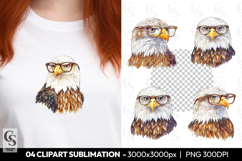 Eagle With Glasses Watercolor Animal Clipart Sublimation PNG Product Image 1