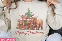 Merry Christmas PNG,Highland Cow Sublimation PNG Product Image 2