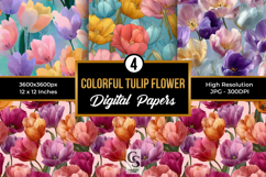 Colorful Tulip Flower Digital Paper Pattern Product Image 1