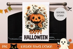 Happy Halloween Towel, Floral Halloween Pumpkin Towel Product Image 1