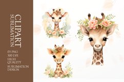 Watercolor floral Giraffe sublimation clipart png Product Image 1