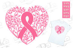 Pink Heart Floral Breast Cancer Ribbon SVG Cut File Design Product Image 1