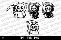 A black and white cartoon character of the Grim Reaper Product Image 1