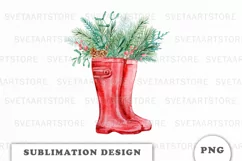 Winter Floral Rubber boots Clipart PNG Product Image 1