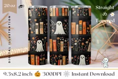 Floral Halloween Tumbler Wrap, Funny Ghosts Tumbler PNG Product Image 1