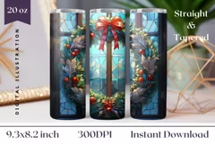 Christmas Wreath Sublimation, Christmas Tumbler Wrap Design Product Image 1