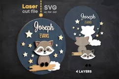 Raccoon Baby Name Sign SVG laser cut file for Glowforg Product Image 1