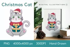 Pretty Christmas Cat PNG, Christmas Sublimation Design PNG Product Image 1