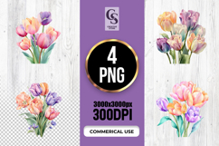 Watercolor Tulip Flower Bouquet Clipart Sublimation PNG Product Image 1