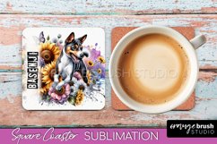 Dog Square Coaster - Dog Mom Floral Coaster Sublimation Product Image 1