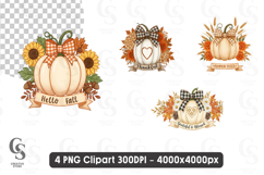 Hello Fall Thankful Pumpkin Clipart Sublimation PNG Product Image 1
