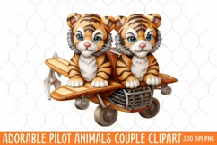Adorable Pilot Animals Couple Clipart, Watercolor Animals Product Image 1