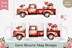 Watercolor Red Truck Mug Template, Love Hearts Mug Wrap Product Image 1