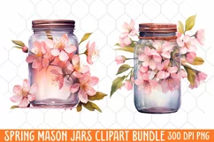 Flower Mason Jar Clipart, Watercolor Mason Jar Sublimation Product Image 2