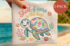 Shell-f Care Turtle PNG, Faux Embroidery Coastal Sublimation Product Image 1