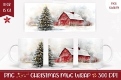 Red Barn Mug Wrap Design, Christmas Coffee Mug Sublimation Product Image 1