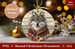 Winter Round Ornament PNG, Cartoon Winter Wolf Ornament Product Image 1