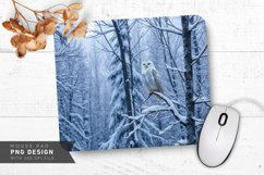 Snowy Winter Forest with Snowy Owl Mouse Pad PNG Product Image 1