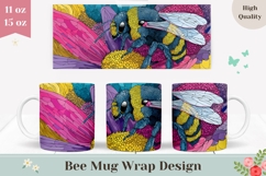 Bee Mug Design, Flowers Mug Sublimation, Floral Mug PNG Product Image 1